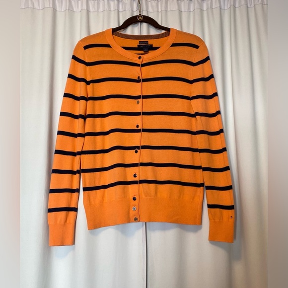 Tommy Hilfiger Orange and Black Striped Cardigan - Picture 1 of 8